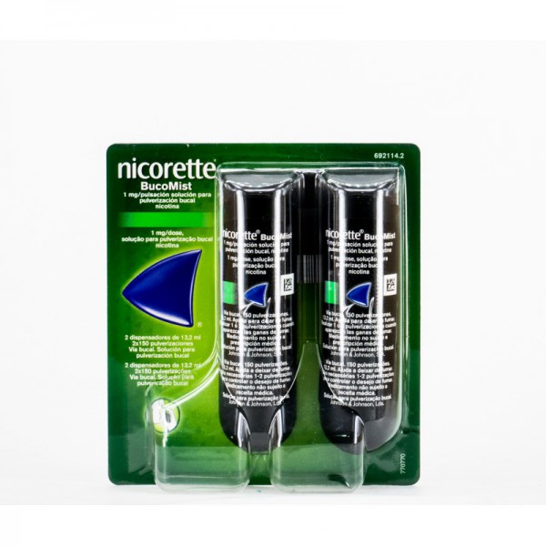 Nicorette Bucomist, 1 mg/dosis, 2 frascos, 150 dosis, solución en polvo bucal