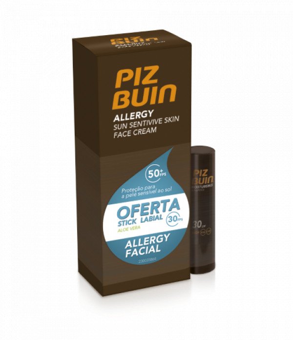 Piz Buin Allergy Creme Rosto SPF50+ 50 ml com Oferta de In Sun Stick Labial SPF30 4,9 g