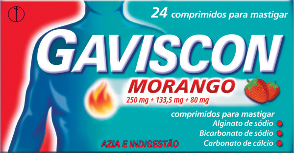 Gaviscon Morango, 250/133.5/80 mg (x24 comprimidos mastigaveis)