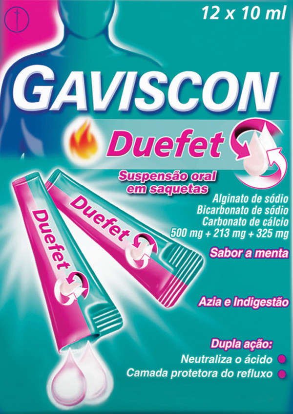 Gaviscon Duefet, 500/213/325 mg suspensão oral carteiras (x12 unidades)