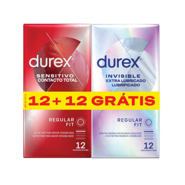 Durex Invisible Extra Lubrificante + Sensitivo Contacto Total ( 12+12 preservativos)