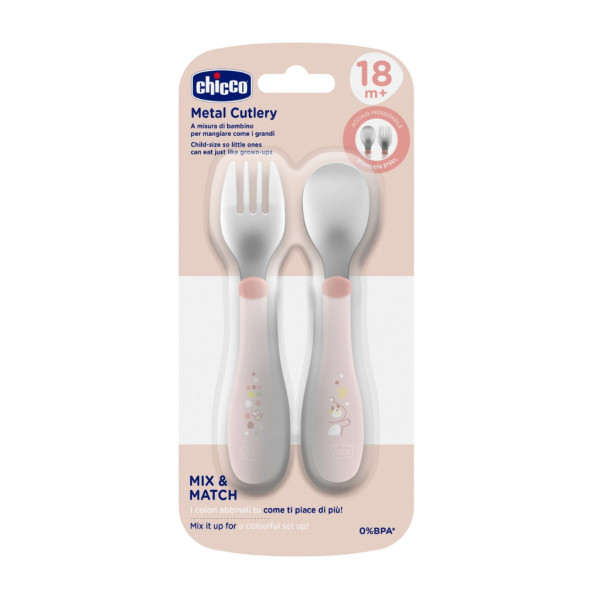 Chicco Talheres Inox_ Rosa _ 18M+