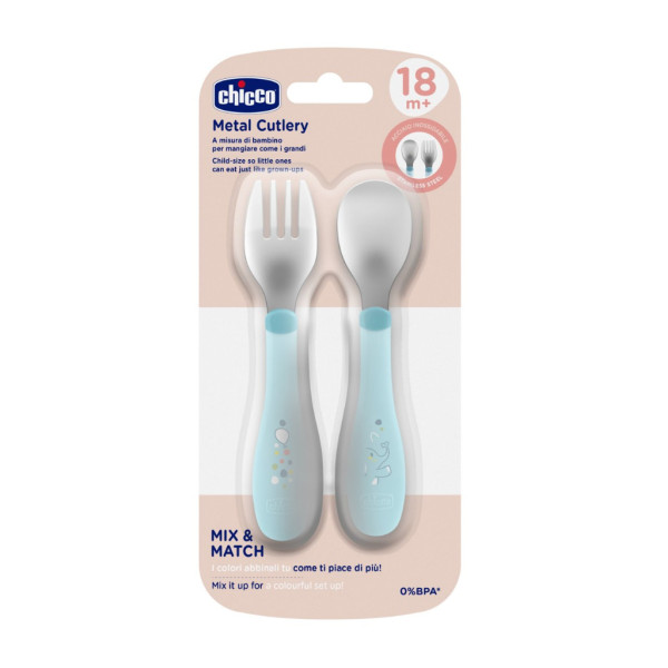 Chicco Talheres Inox _ Azul_ 18M+
