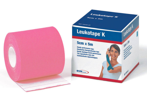 Cinta cinesiológica Leukotape K de 5 cm x 5 m, color rosa