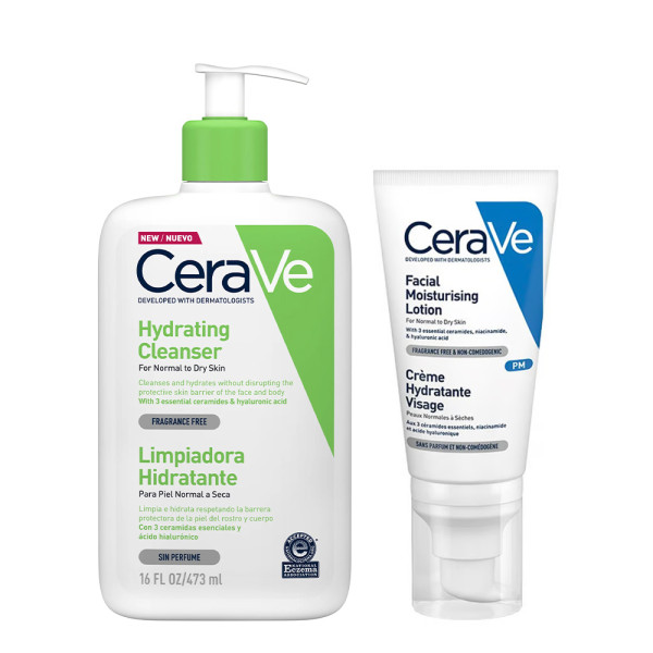 Crema limpiadora hidratante Cerave 473 ml + Loción facial Cerave para piel normal a mixta 52 ml