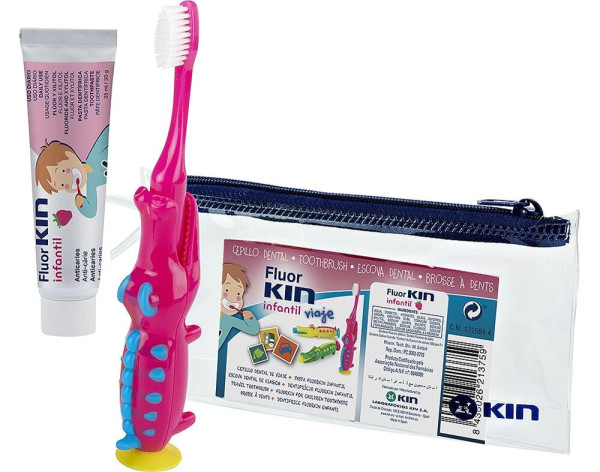 Fluor Kin Infantil Viagem Pasta Dentes Morango + Escova