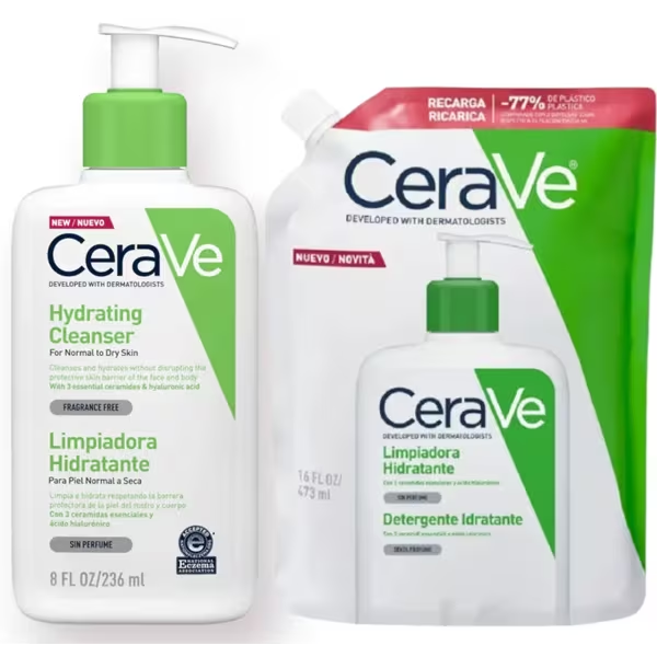 Crema limpiadora hidratante Cerave 473 ml + recambio de 473 ml