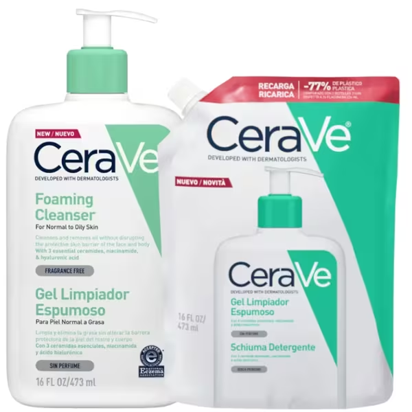 Gel limpiador espumoso Cerave - 473 ml + recambio de 473 ml