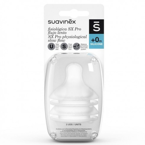 Suavinex Sx Pro Tetina Fisiológica Silicone Fluxo Lento S 0M+ x2