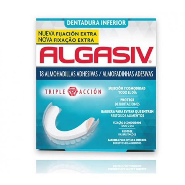 Algasiv Almofada Adesiva Dentadura Inferior (18 unidades)+Oferta 12 unidades