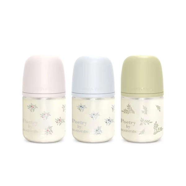Suavinex Poetry Biberão Vidro Tetina fisiológica S - 120Ml - 0M+